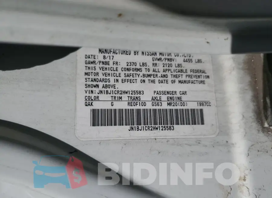 JN1BJ1CR2HW125583 Photo# 13