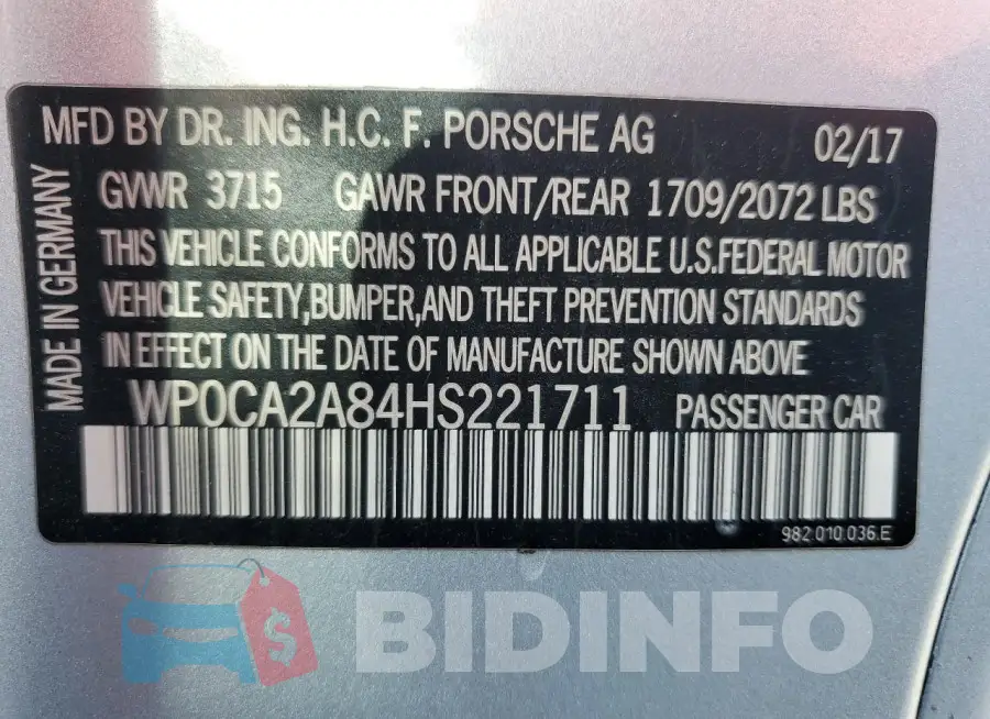 WP0CA2A84HS221711 Photo# 12
