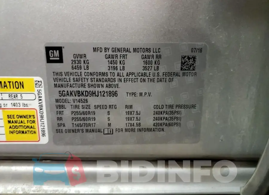 5GAKVBKD9HJ121896 Photo# 13