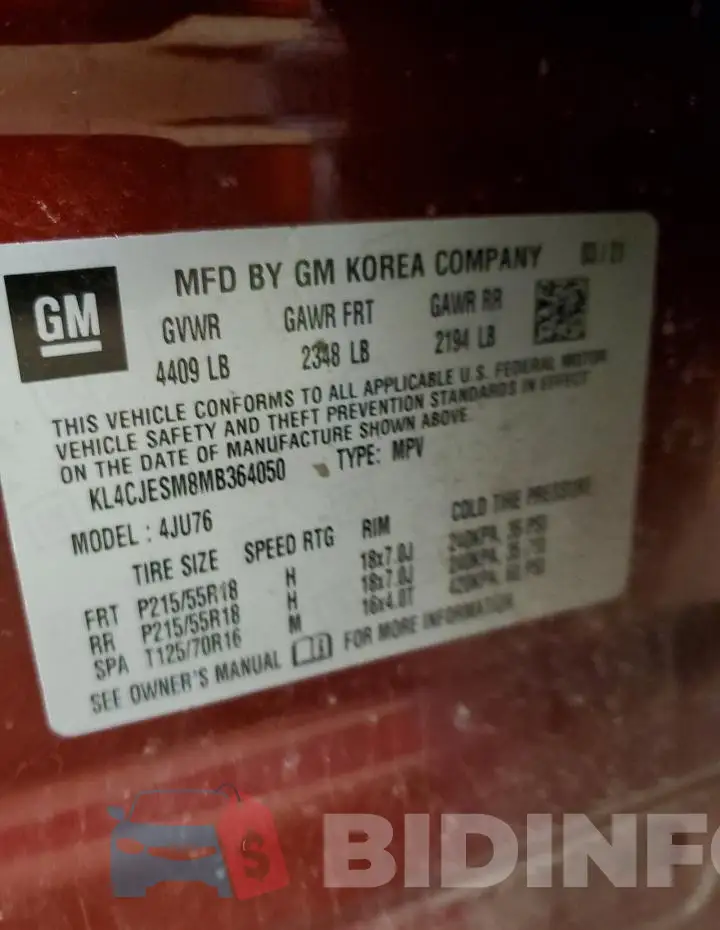 KL4CJESM8MB364050 Photo# 13