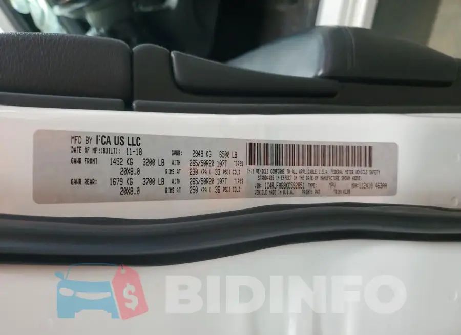 1C4RJFAG8KC592851 Photo# 13