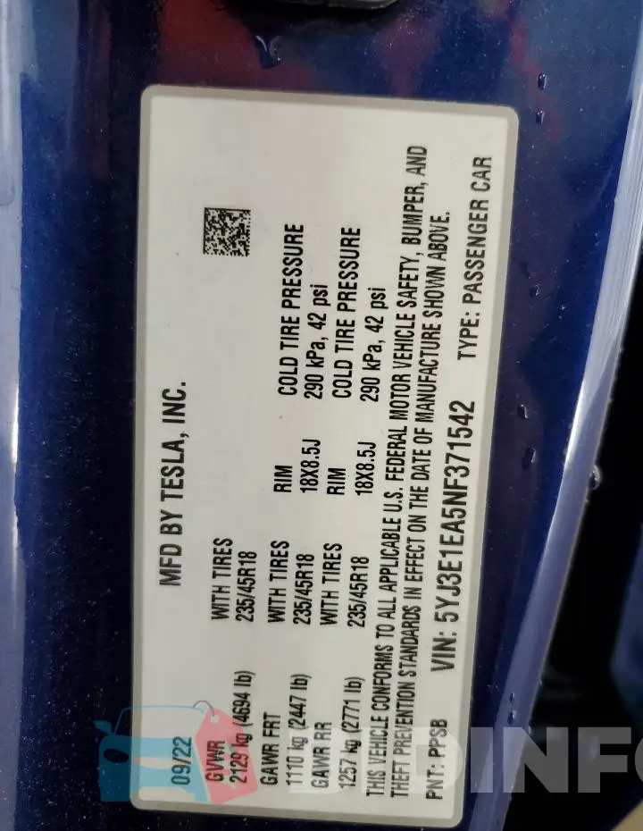 5YJ3E1EA5NF371542 Photo# 12