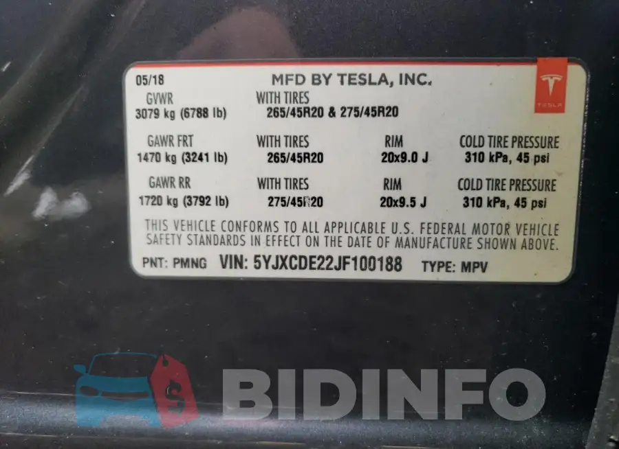 5YJXCDE22JF100188 Photo# 13