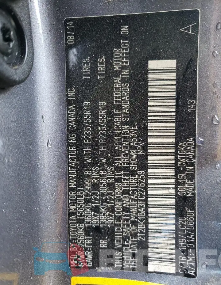 2T2BK1BA3FC276259 Photo# 13
