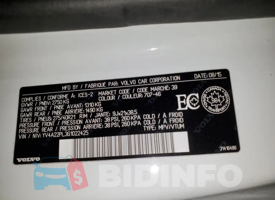 YV4A22PL3G1022425 Photo# 14