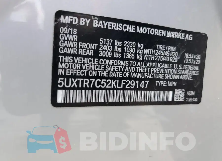 5UXTR7C52KLF29147 Photo# 12