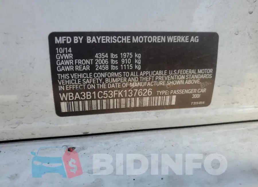 WBA3B1C53FK137626 Photo# 12