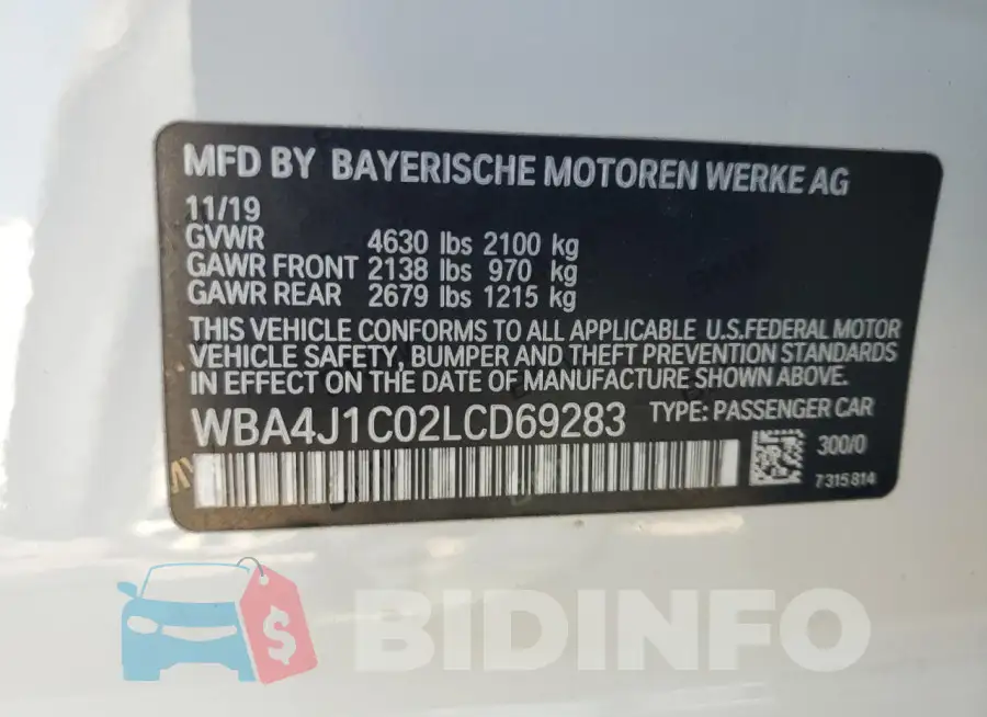 WBA4J1C02LCD69283 Photo# 12