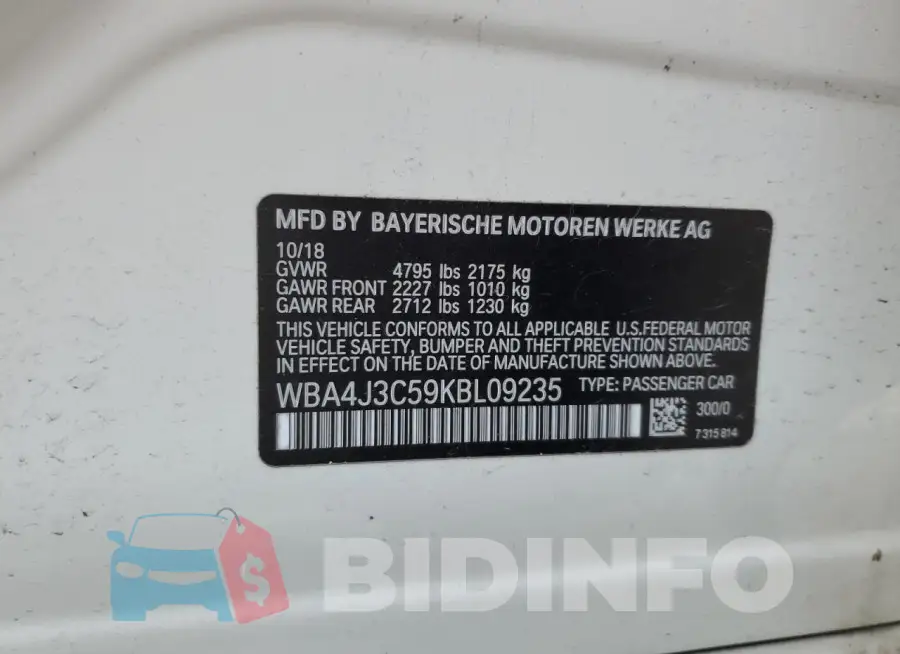 WBA4J3C59KBL09235 Photo# 12