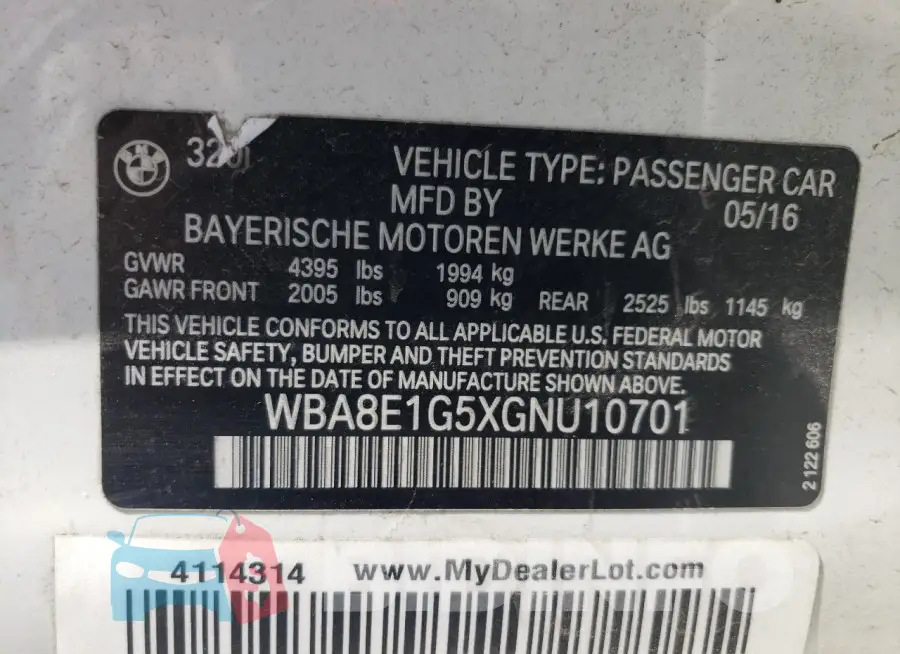 WBA8E1G5XGNU10701 Photo# 12