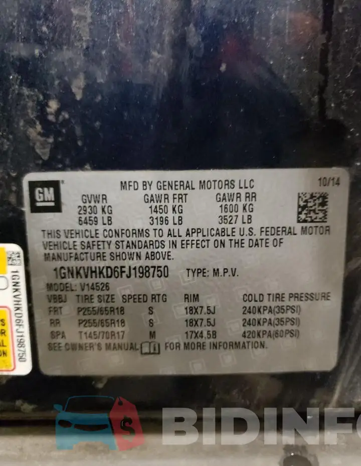 1GNKVHKD6FJ198750 Photo# 14