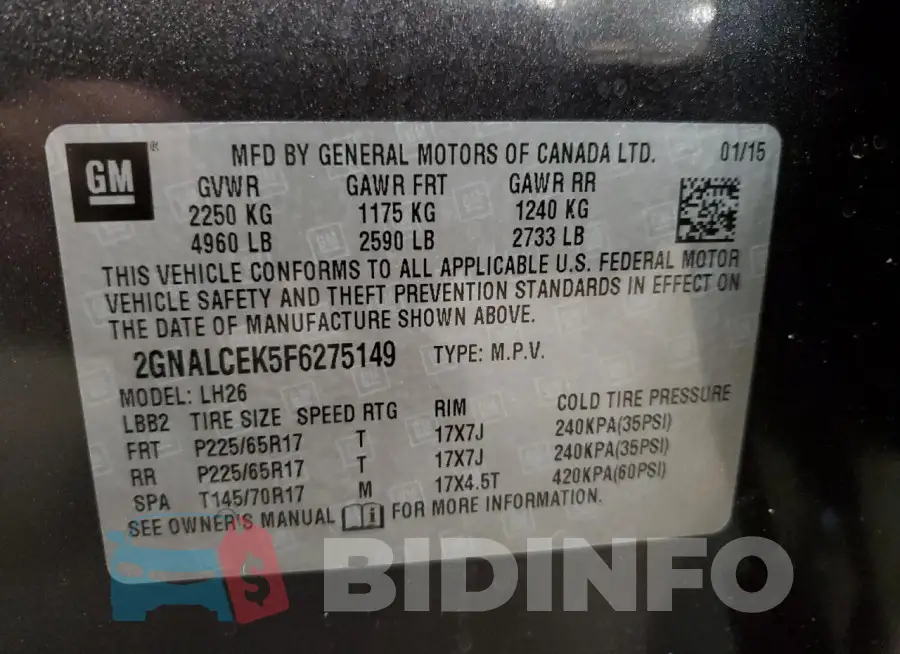 2GNALCEK5F6275149 Photo# 12