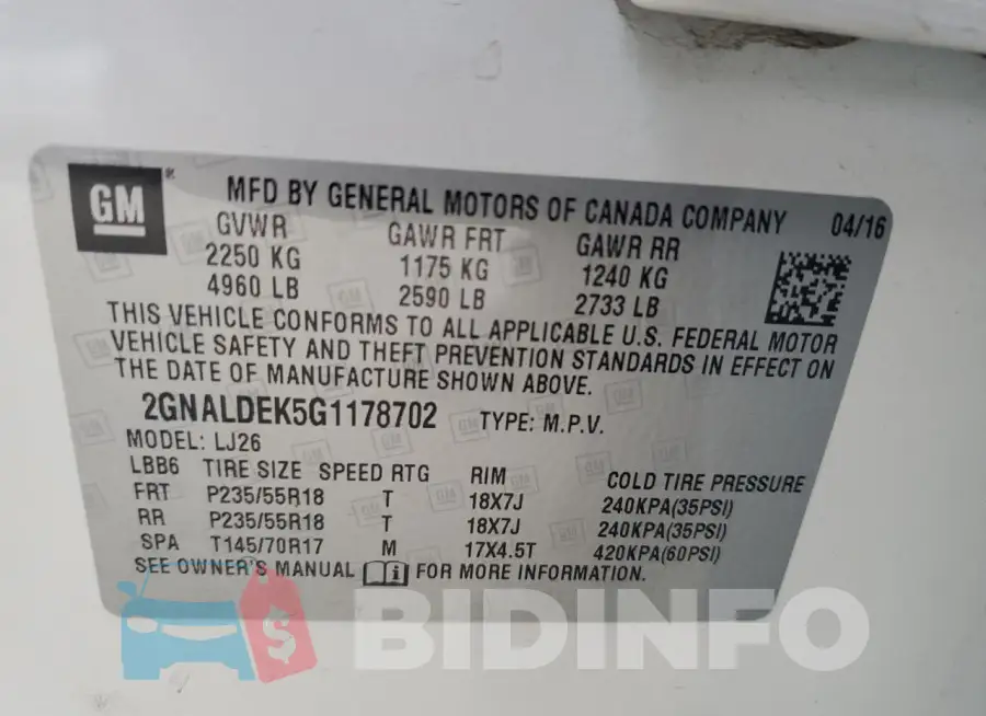 2GNALDEK5G1178702 Photo# 14
