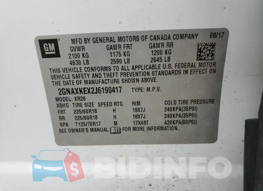2GNAXKEX2J6190417 Photo# 12