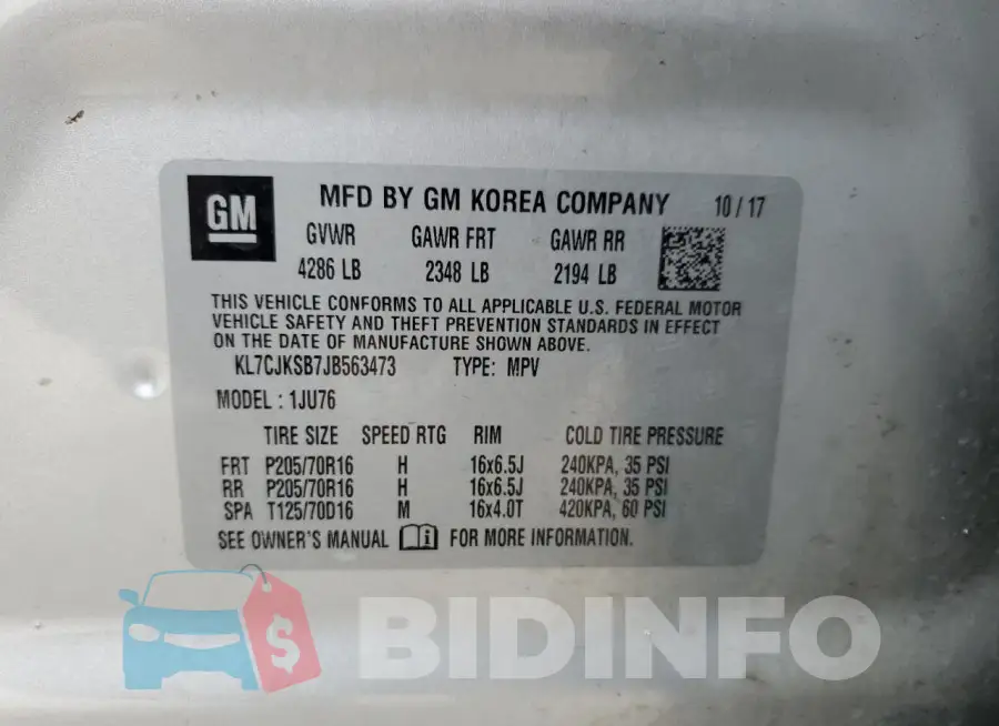KL7CJKSB7JB563473 Photo# 12