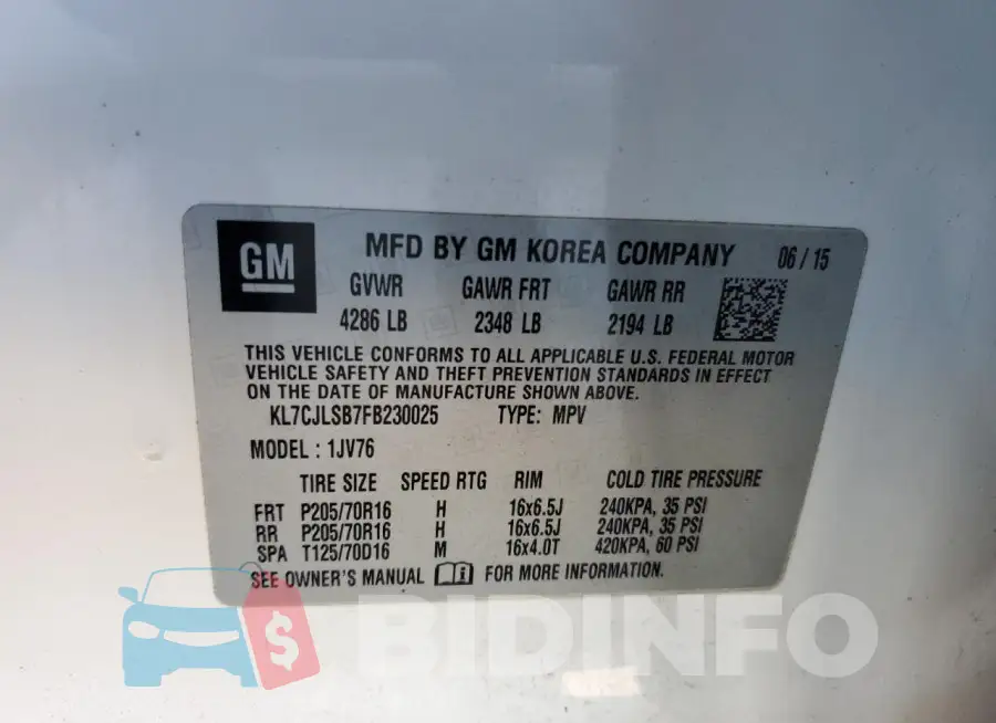 KL7CJLSB7FB230025 Photo# 12