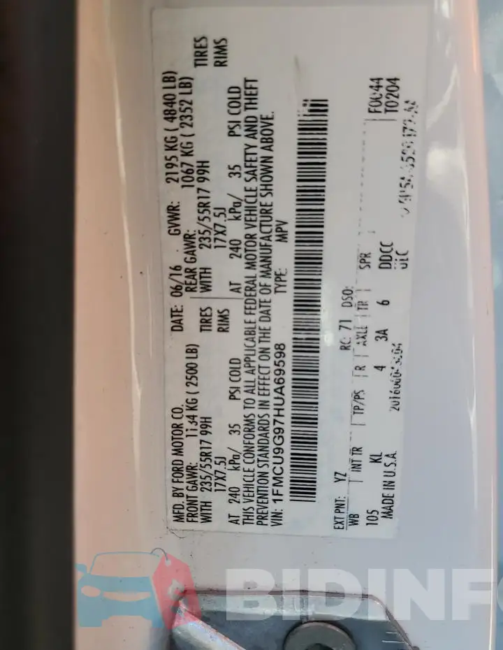 1FMCU9G97HUA69598 Photo# 12