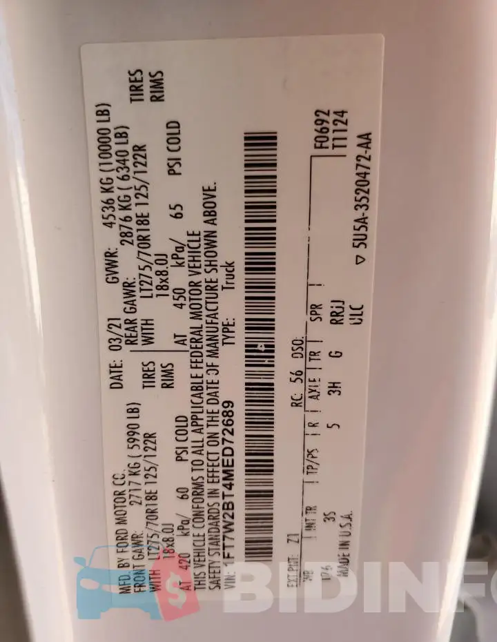 1FT7W2BT4MED72689 Photo# 12