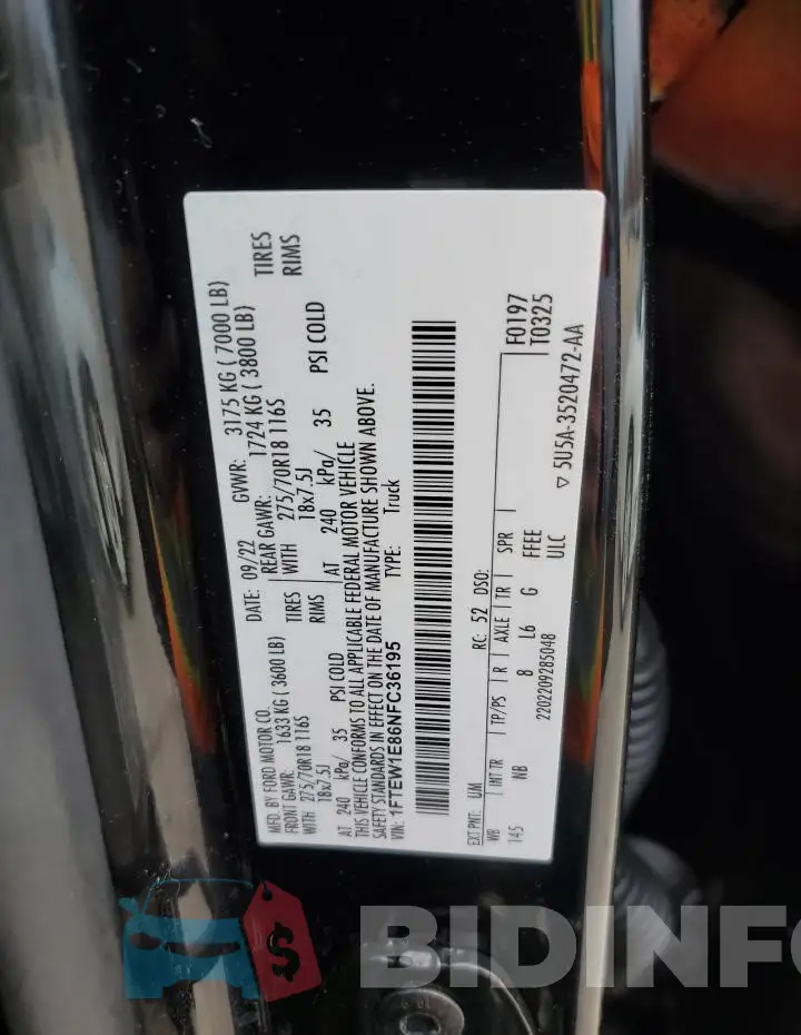 1FTEW1E86NFC36195 Photo# 12