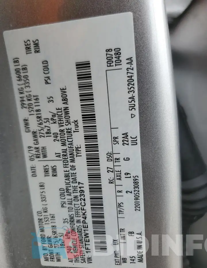 1FTEW1EP4KFC23917 Photo# 12