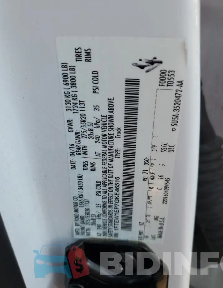 1FTEW1EP7GKE46516 Photo# 12