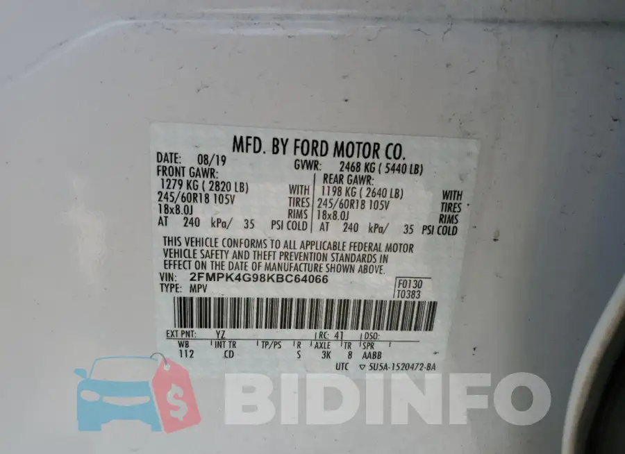 2FMPK4G98KBC64066 Photo# 13