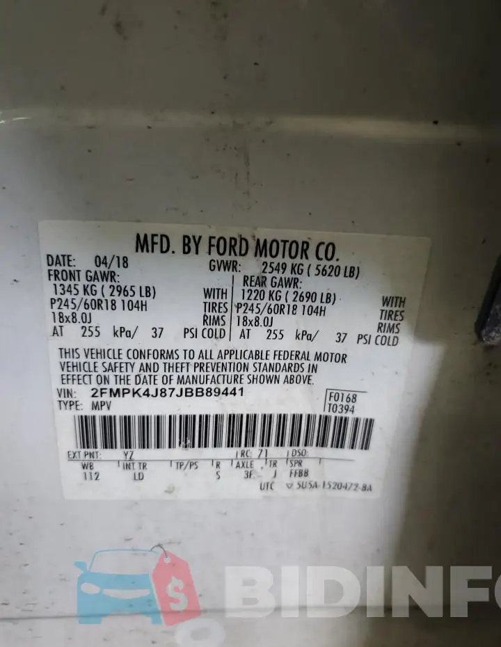 2FMPK4J87JBB89441 Photo# 13