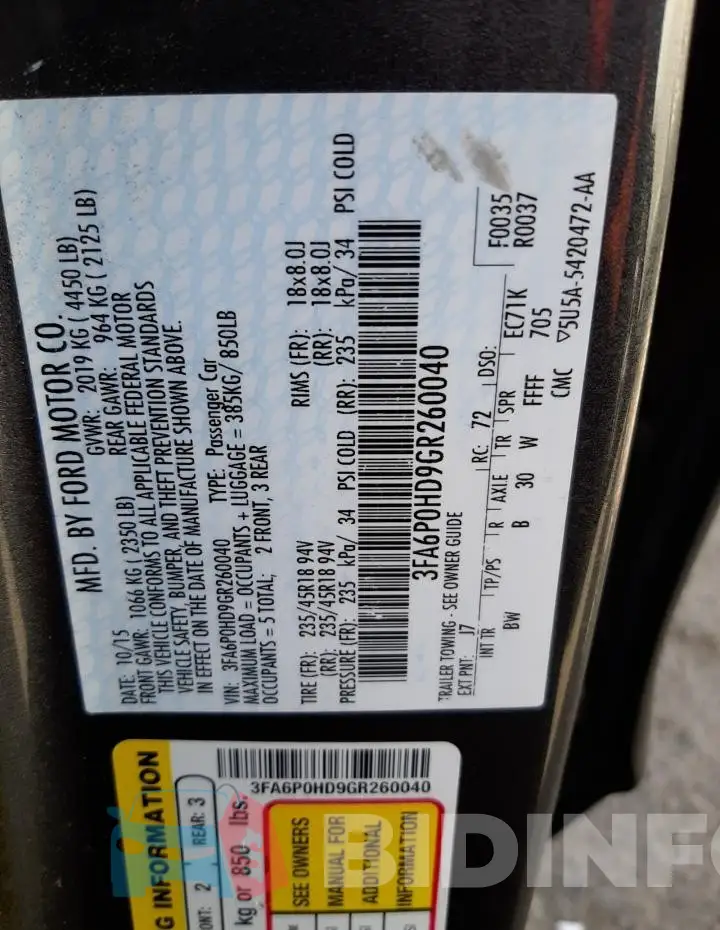 3FA6P0HD9GR260040 Photo# 12