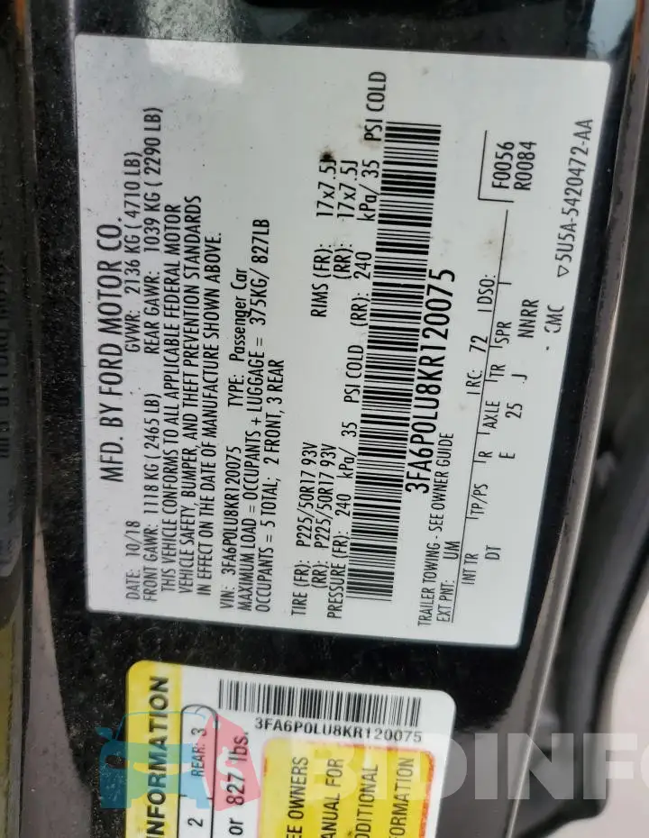 3FA6P0LU8KR120075 Photo# 12