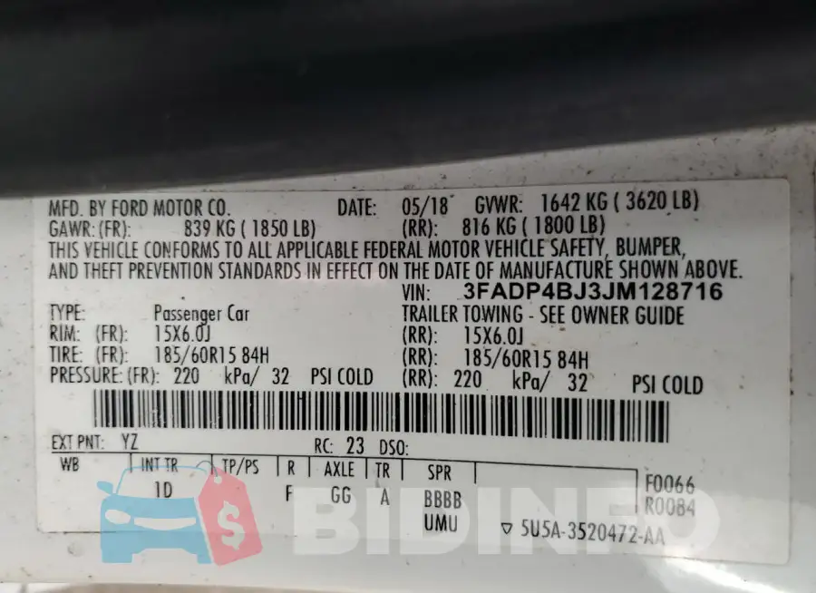 3FADP4BJ3JM128716 Photo# 12