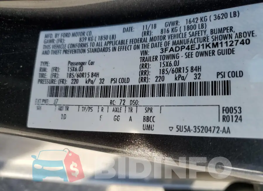 3FADP4EJ1KM112740 Photo# 12