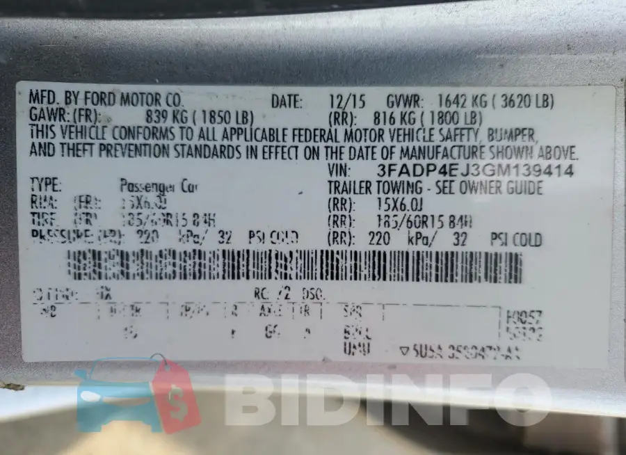 3FADP4EJ3GM139414 Photo# 12