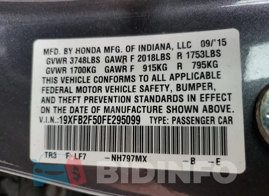 19XFB2F50FE295099 Photo# 12