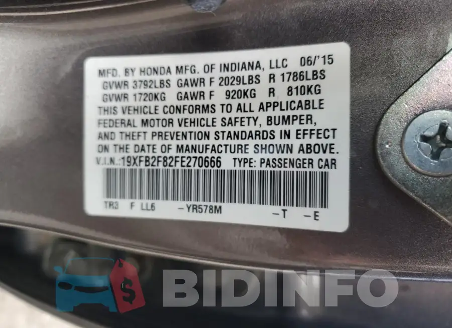 19XFB2F82FE270666 Photo# 12