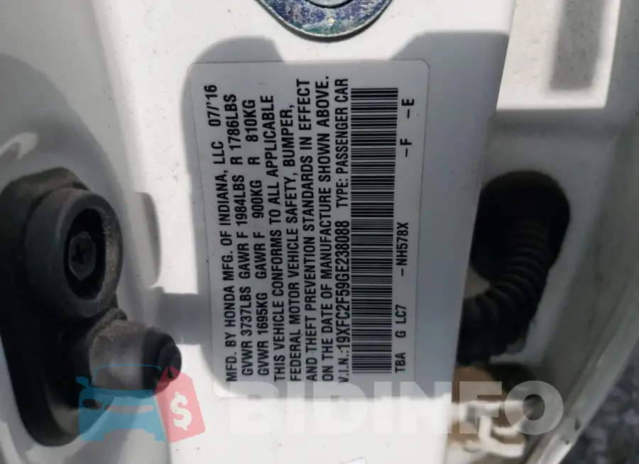 19XFC2F59GE238088 Photo# 12