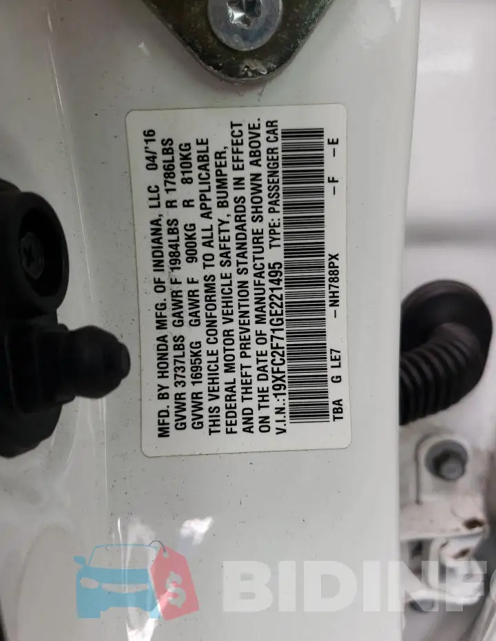 19XFC2F71GE221495 Photo# 12
