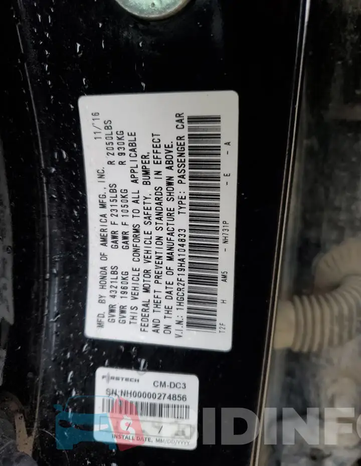 1HGCR2F19HA104833 Photo# 13