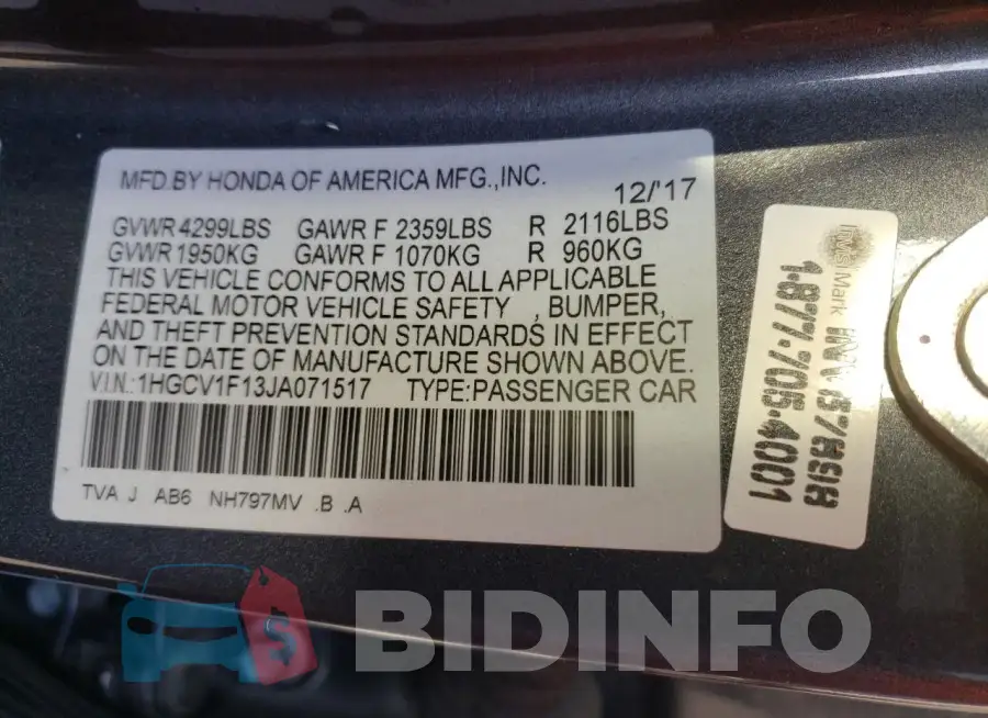 1HGCV1F13JA071517 Photo# 12