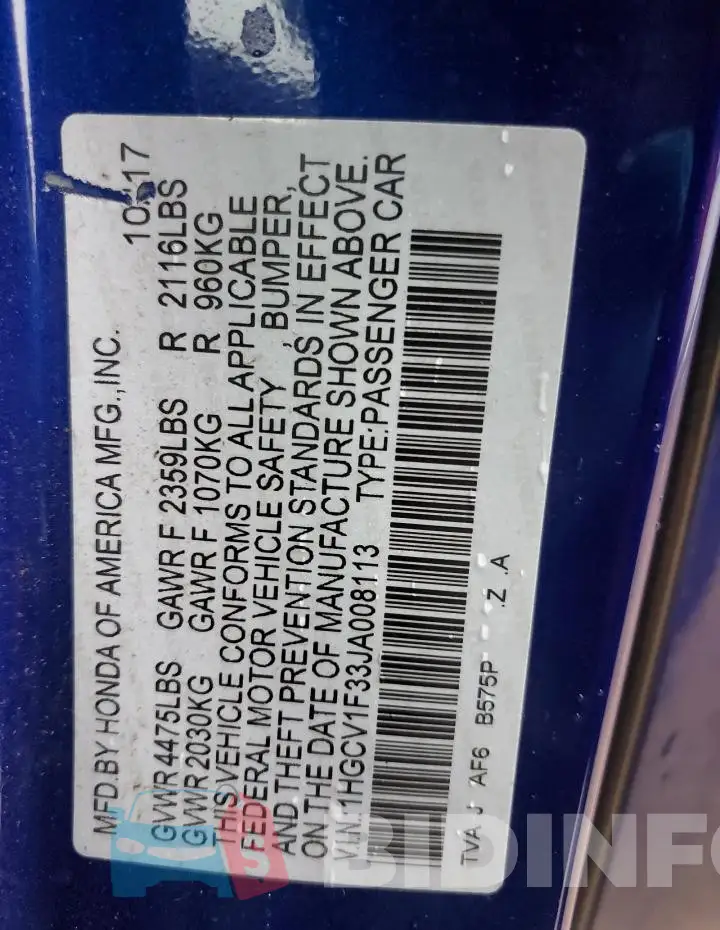 1HGCV1F33JA008113 Photo# 12
