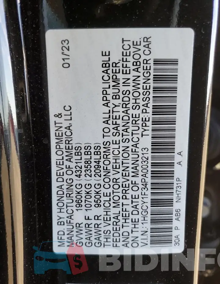 1HGCY1F34PA003213 Photo# 12