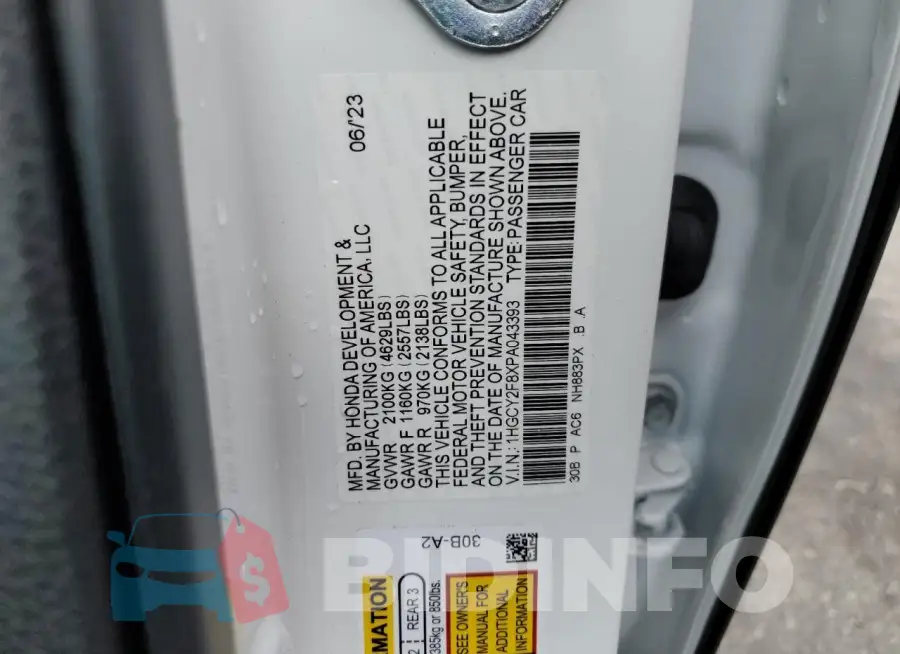1HGCY2F8XPA043393 Photo# 12