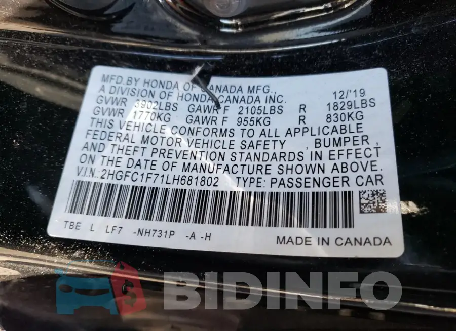 2HGFC1F71LH681802 Photo# 12