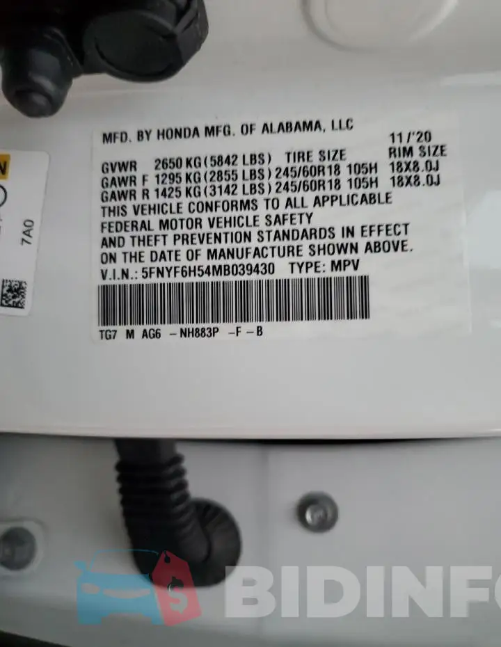 5FNYF6H54MB039430 Photo# 12