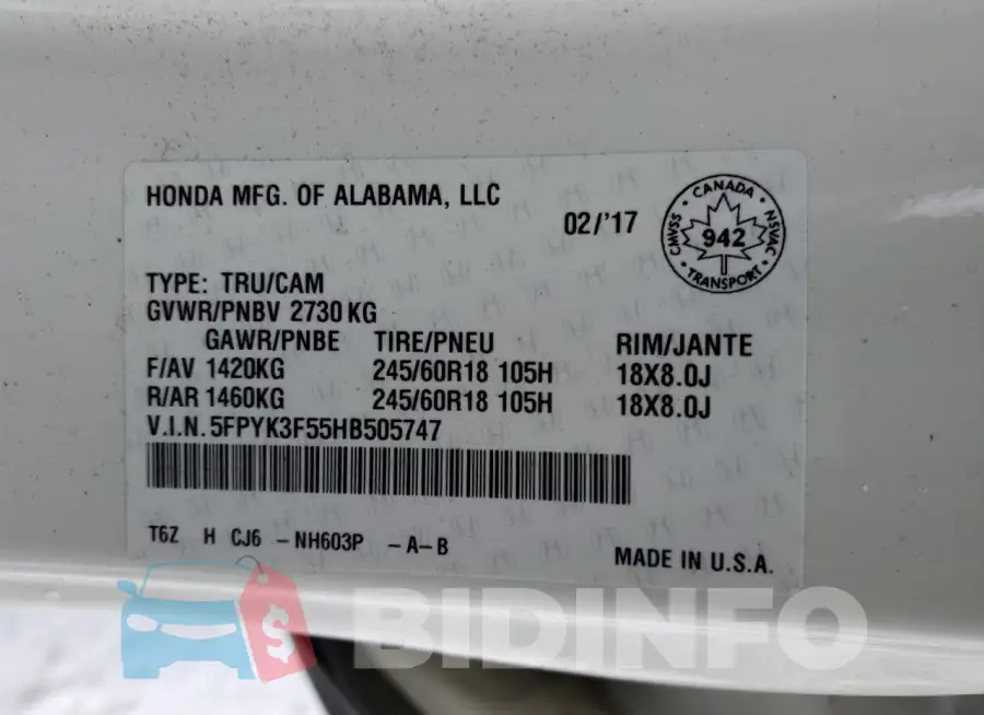 5FPYK3F55HB505747 Photo# 12