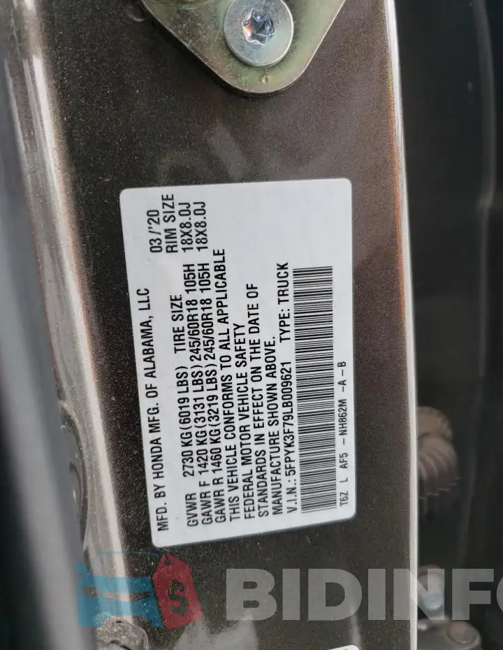 5FPYK3F79LB009621 Photo# 12