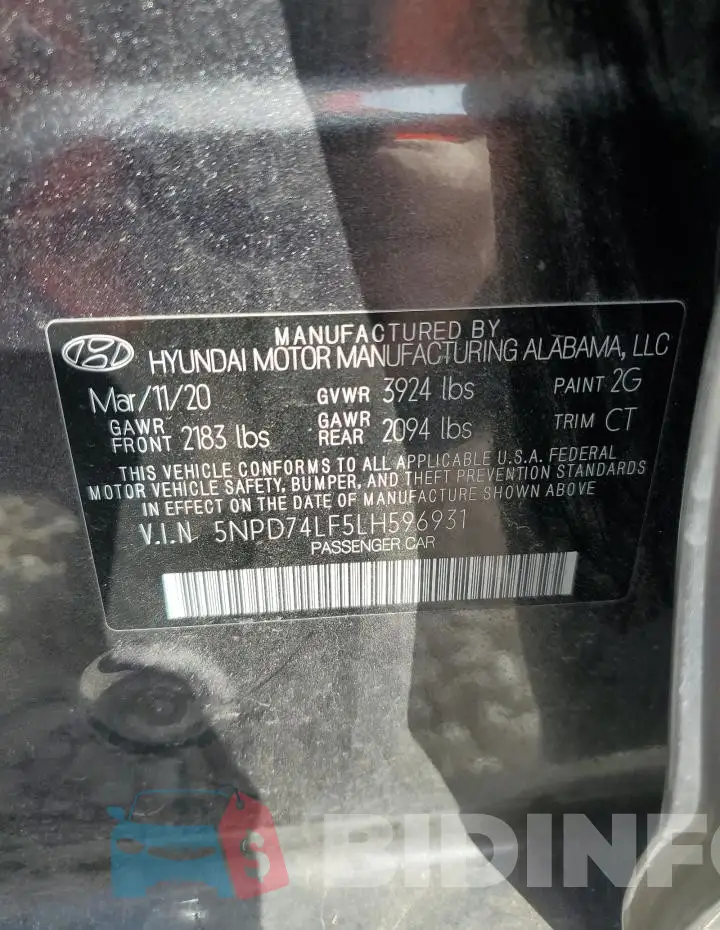 5NPD74LF5LH596931 Photo# 12