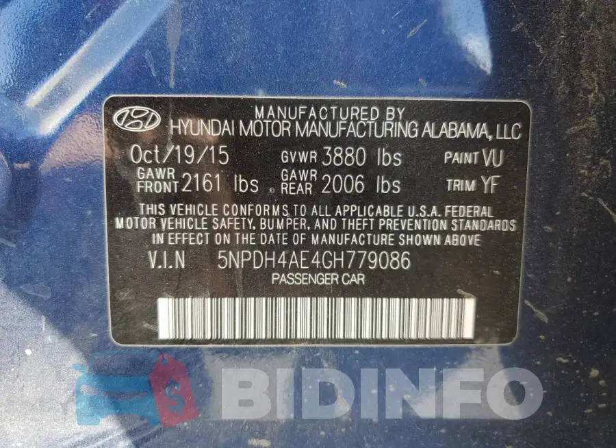 5NPDH4AE4GH779086 Photo# 12