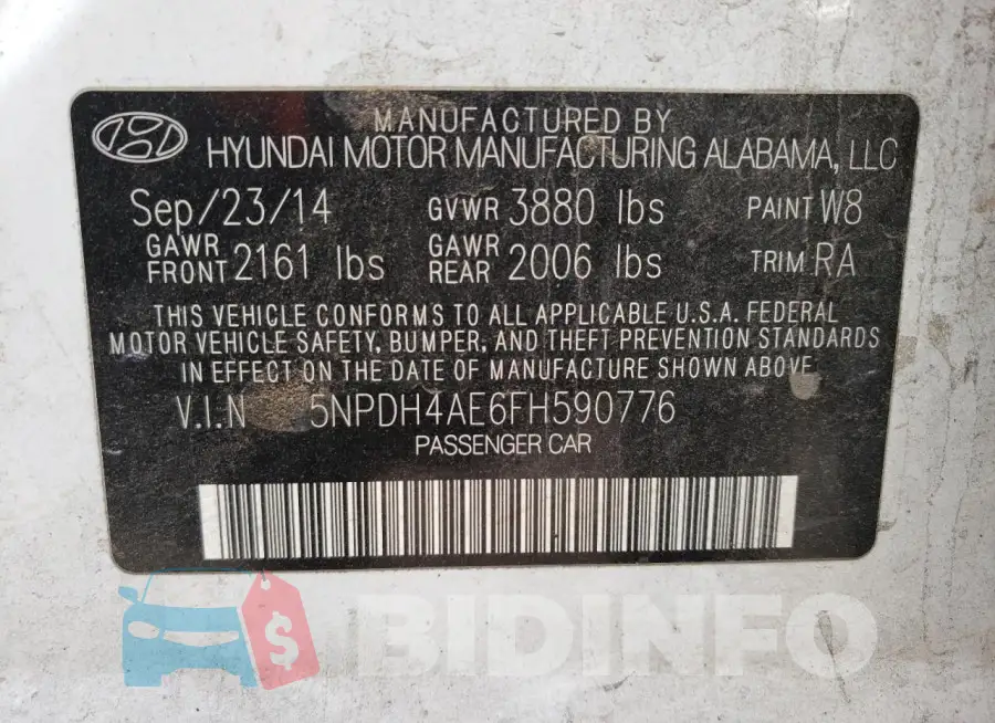 5NPDH4AE6FH590776 Photo# 12