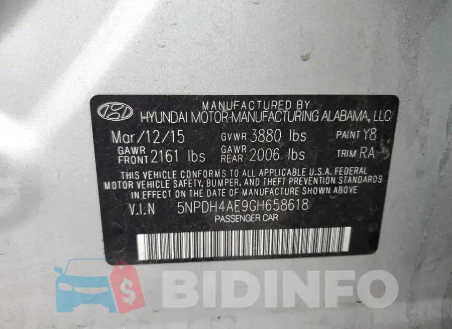 5NPDH4AE9GH658618 Photo# 12