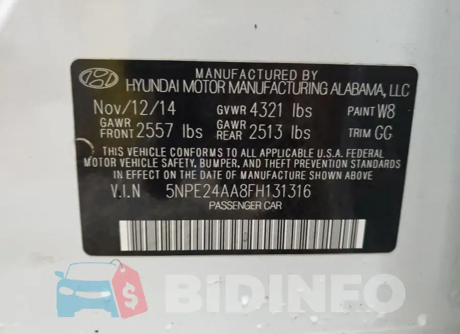 5NPE24AA8FH131316 Photo# 12